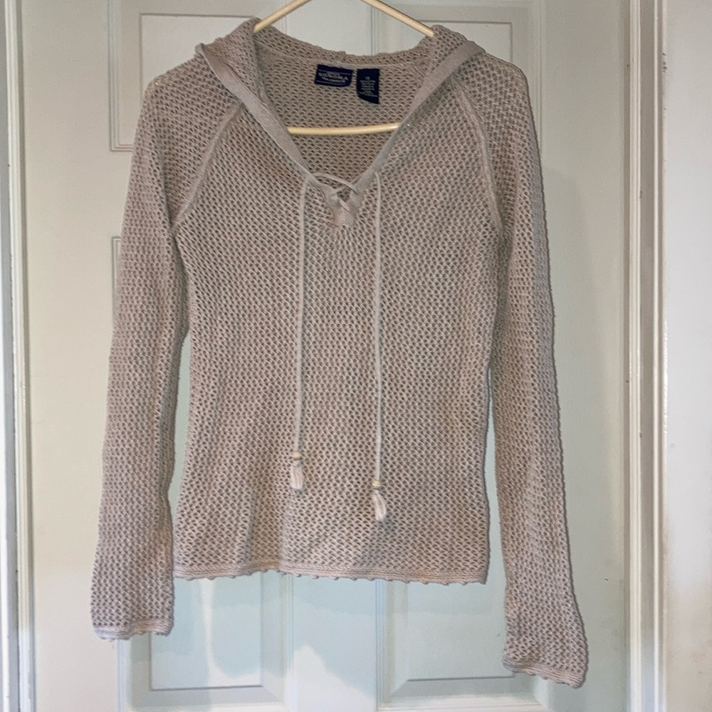 100% cotton, crocheted hooded sweater